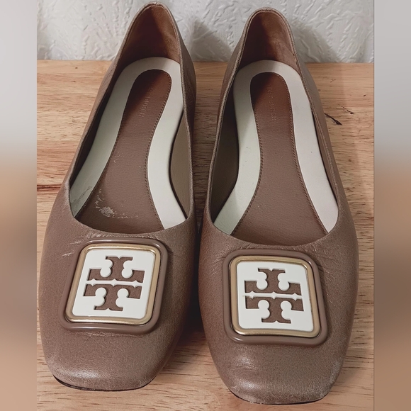 Tory Burch Almon Color Leather Flats with Metallic Logo Size 10 - Picture 2 of 12